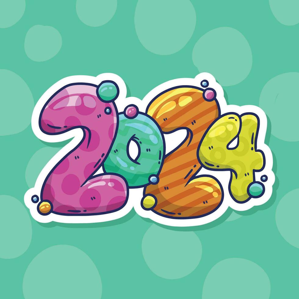 Cute Colorful 2024 logo text vector design with cartoon illustration style. 2024 text design typography