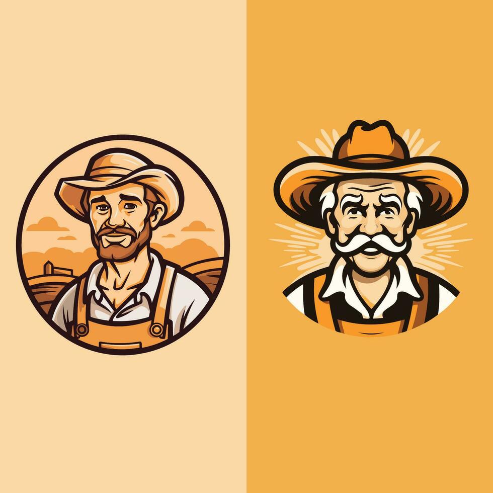 dibujos animados granjero con sombrero y barba. vector ilustración en retro estilo