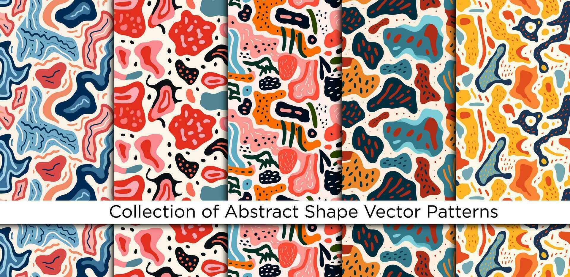 Set of seamless patterns with hand drawn abstract shapes. Vector illustration.
