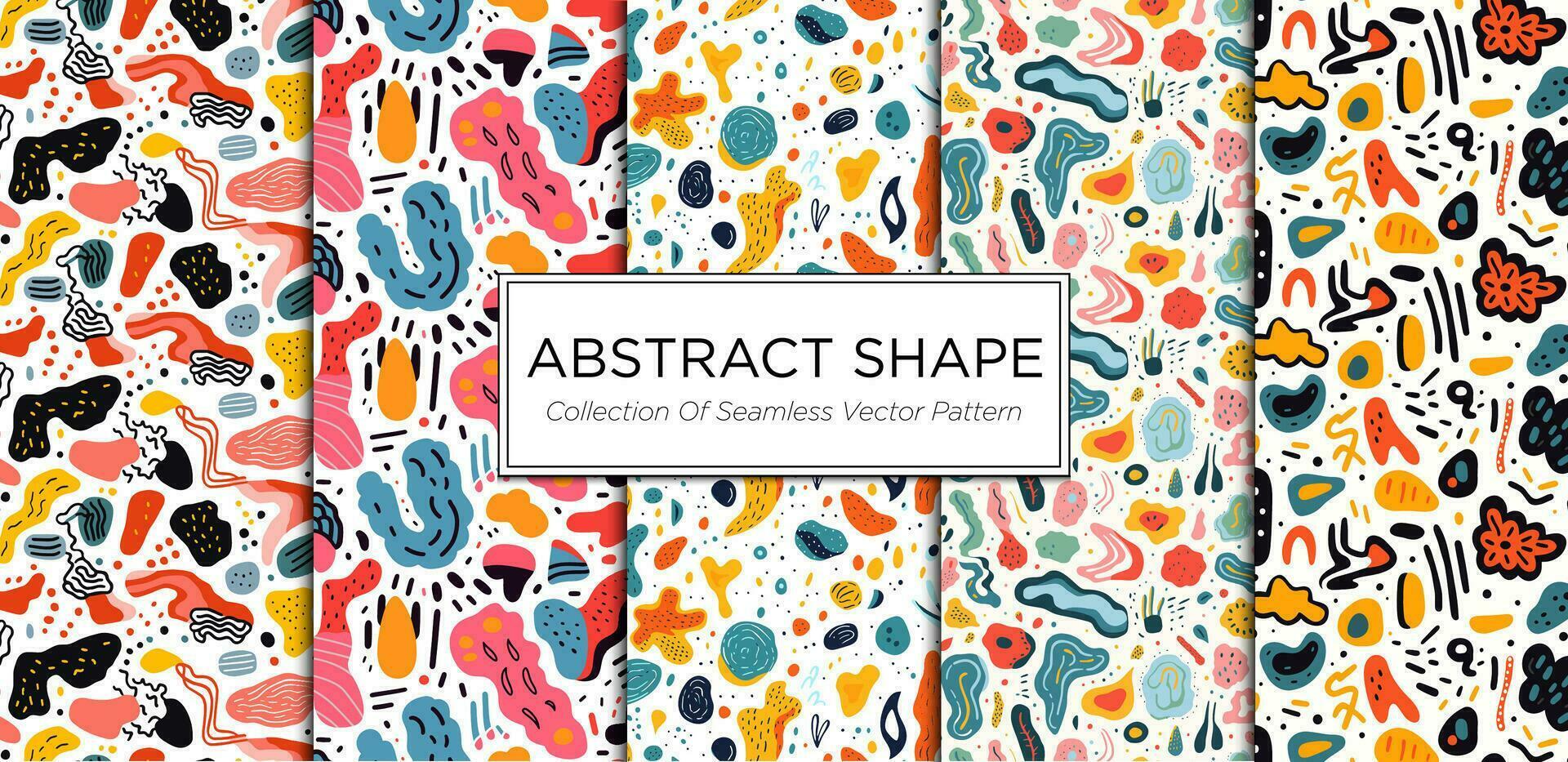 Set of seamless patterns with hand drawn abstract elements. Modern trendy textures. vector