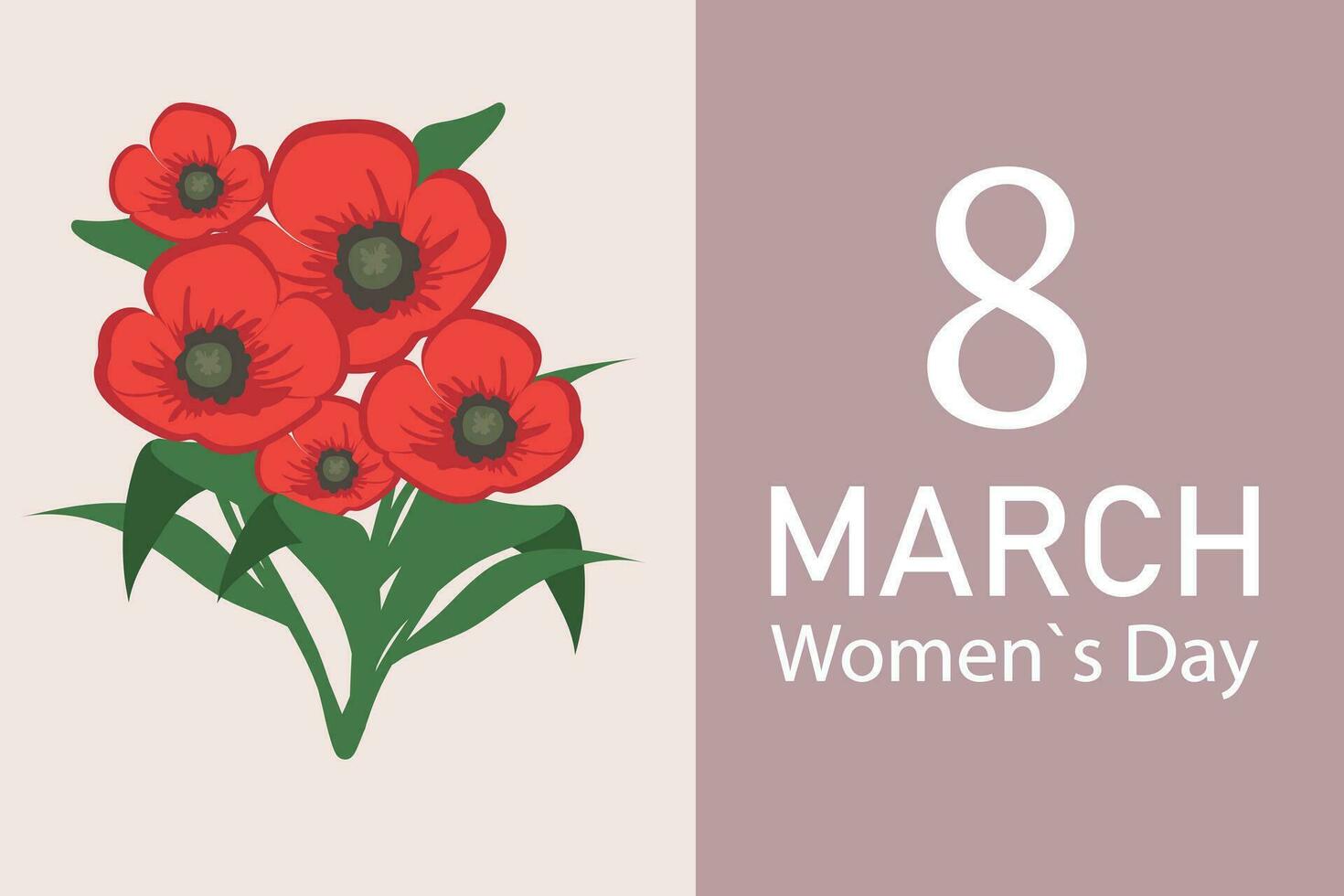 Luxurious poppies for March 8th. Postcard, template or banner of congratulations on the spring holiday. Vector illustration.