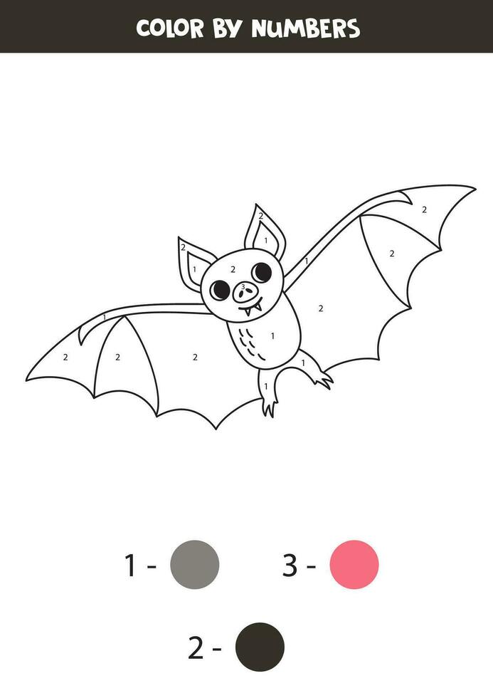 color dibujos animados vampiro murciélago por números. hoja de cálculo para niños. vector