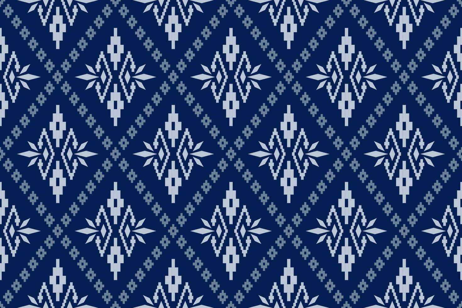 Indigo navy blue geometric traditional ethnic pattern Ikat seamless pattern abstract design for fabric print cloth dress carpet curtains and sarong Aztec African Indian Indonesian vector