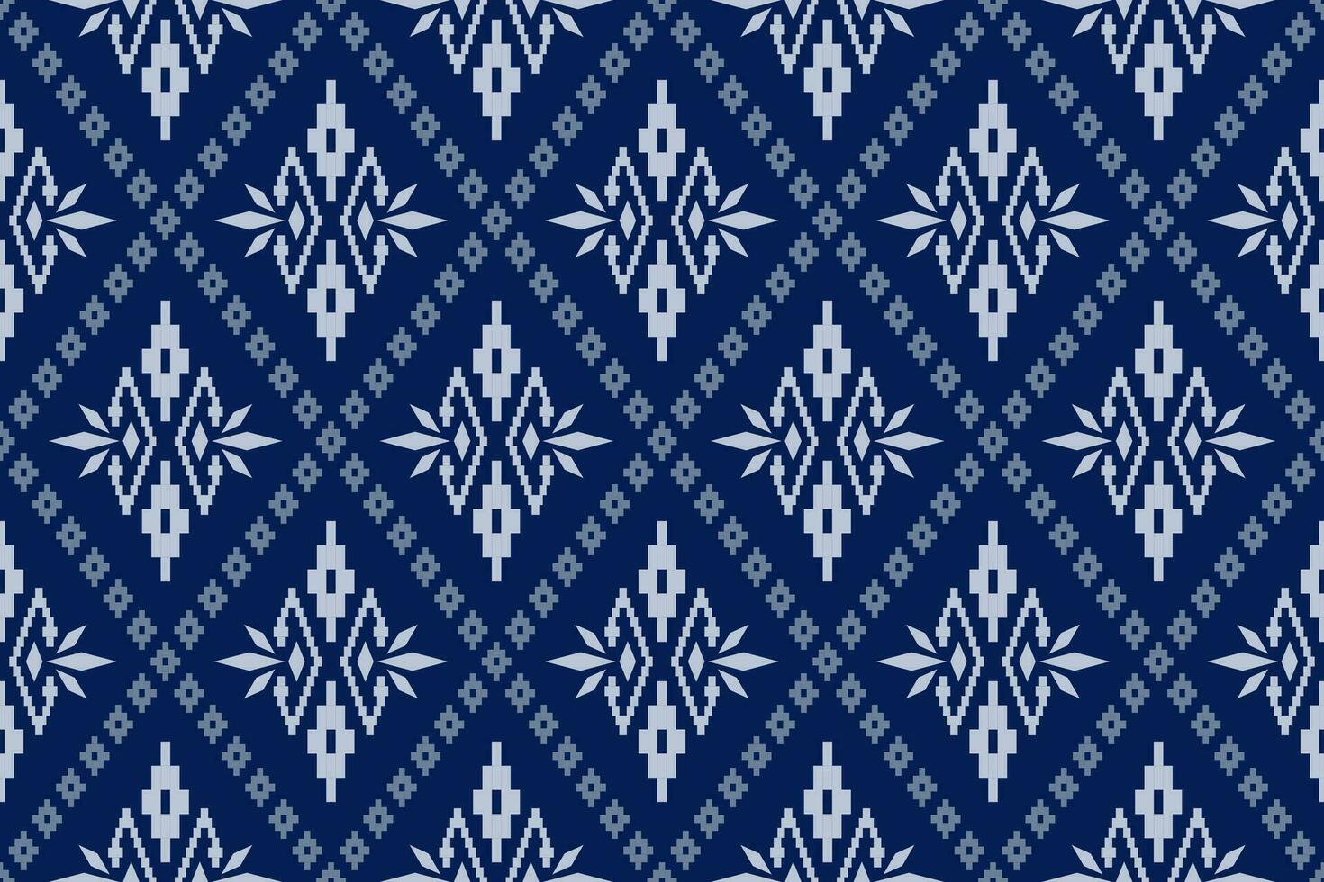 Indigo navy blue geometric traditional ethnic pattern Ikat seamless pattern abstract design for fabric print cloth dress carpet curtains and sarong Aztec African Indian Indonesian vector