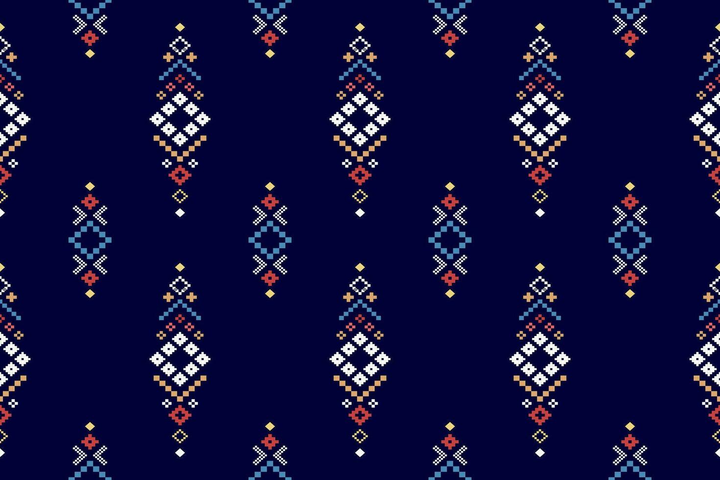 Indigo navy blue geometric traditional ethnic pattern Ikat seamless pattern border abstract design for fabric print cloth dress carpet curtains and sarong Aztec African Indian Indonesian vector