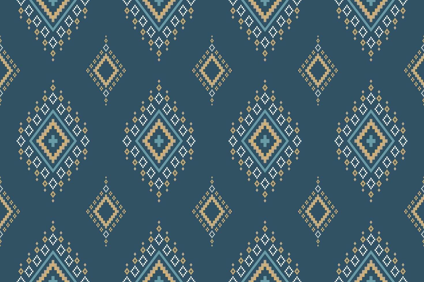 Indigo navy blue geometric traditional ethnic pattern Ikat seamless pattern border abstract design for fabric print cloth dress carpet curtains and sarong Aztec African Indian Indonesian vector