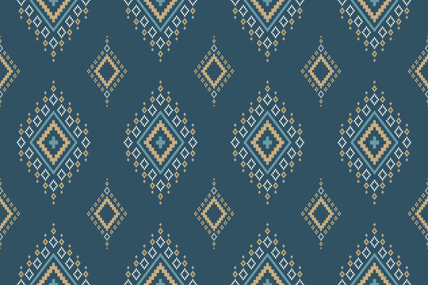 Indigo navy blue geometric traditional ethnic pattern Ikat seamless pattern border abstract design for fabric print cloth dress carpet curtains and sarong Aztec African Indian Indonesian vector