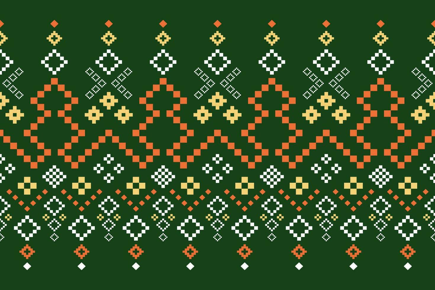 Green Cross stitch colorful geometric traditional ethnic pattern Ikat seamless pattern border abstract design for fabric print cloth dress carpet curtains and sarong Aztec African Indian Indonesian vector
