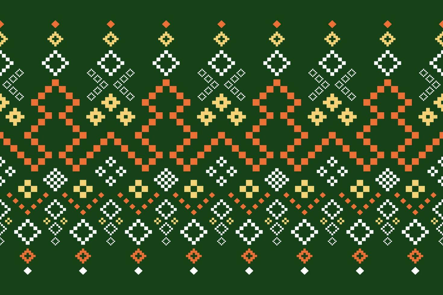 Green Cross stitch colorful geometric traditional ethnic pattern Ikat seamless pattern border abstract design for fabric print cloth dress carpet curtains and sarong Aztec African Indian Indonesian vector