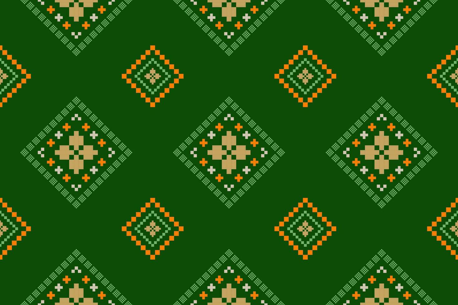 Green Cross stitch colorful geometric traditional ethnic pattern Ikat seamless pattern border abstract design for fabric print cloth dress carpet curtains and sarong Aztec African Indian Indonesian vector