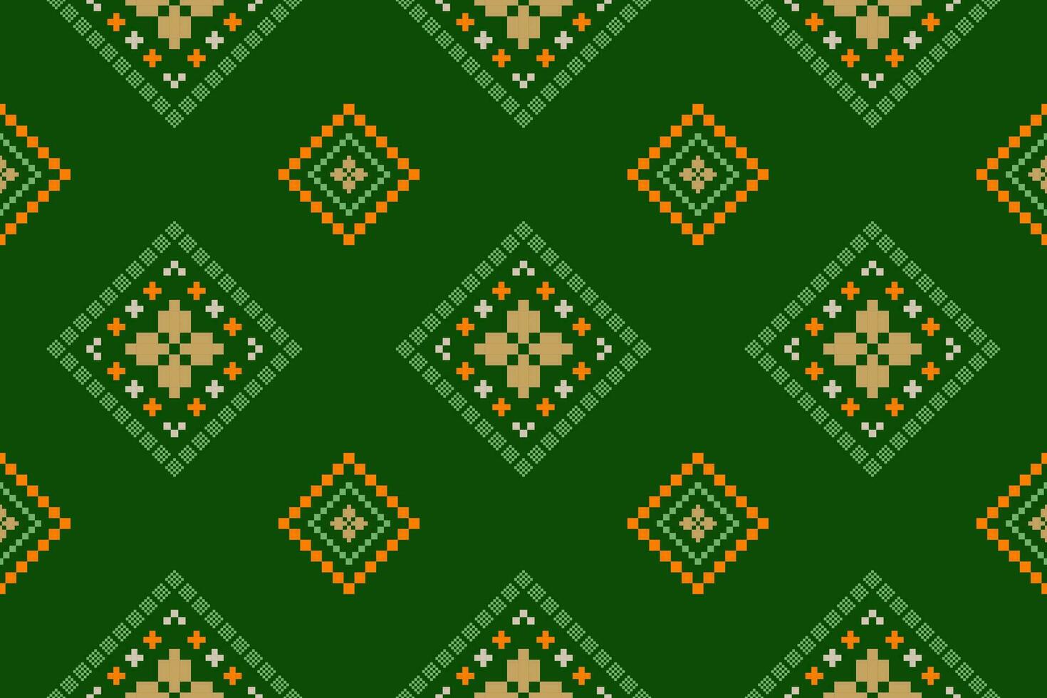 Green Cross stitch colorful geometric traditional ethnic pattern Ikat seamless pattern border abstract design for fabric print cloth dress carpet curtains and sarong Aztec African Indian Indonesian vector