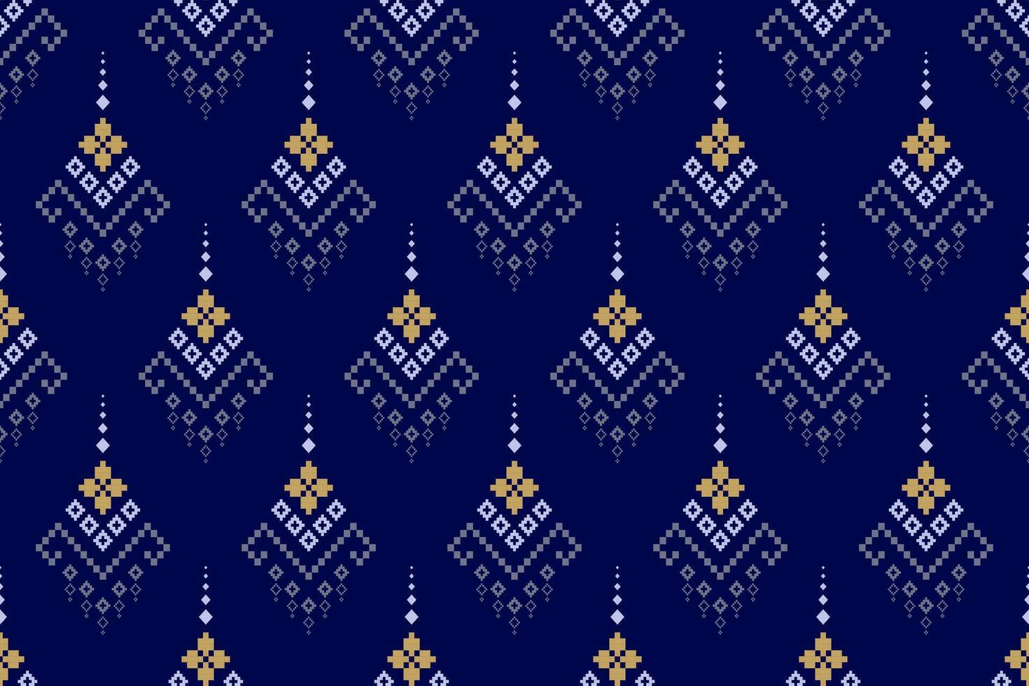 Indigo navy blue geometric traditional ethnic pattern Ikat seamless pattern border abstract design for fabric print cloth dress carpet curtains and sarong Aztec African Indian Indonesian vector