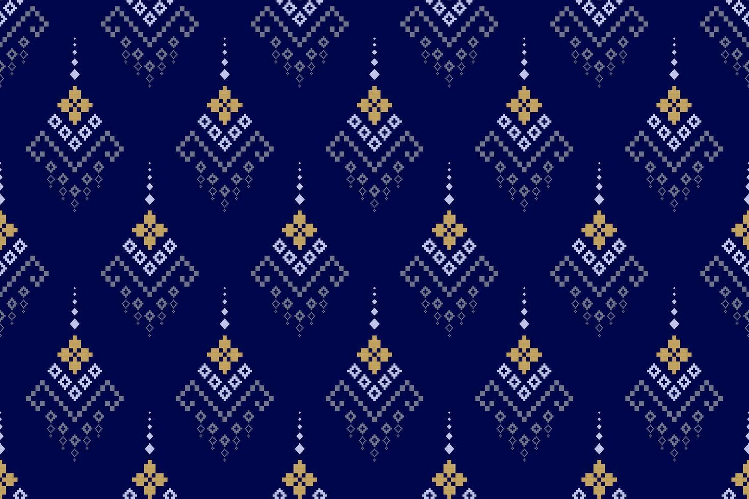 Indigo navy blue geometric traditional ethnic pattern Ikat seamless pattern border abstract design for fabric print cloth dress carpet curtains and sarong Aztec African Indian Indonesian vector