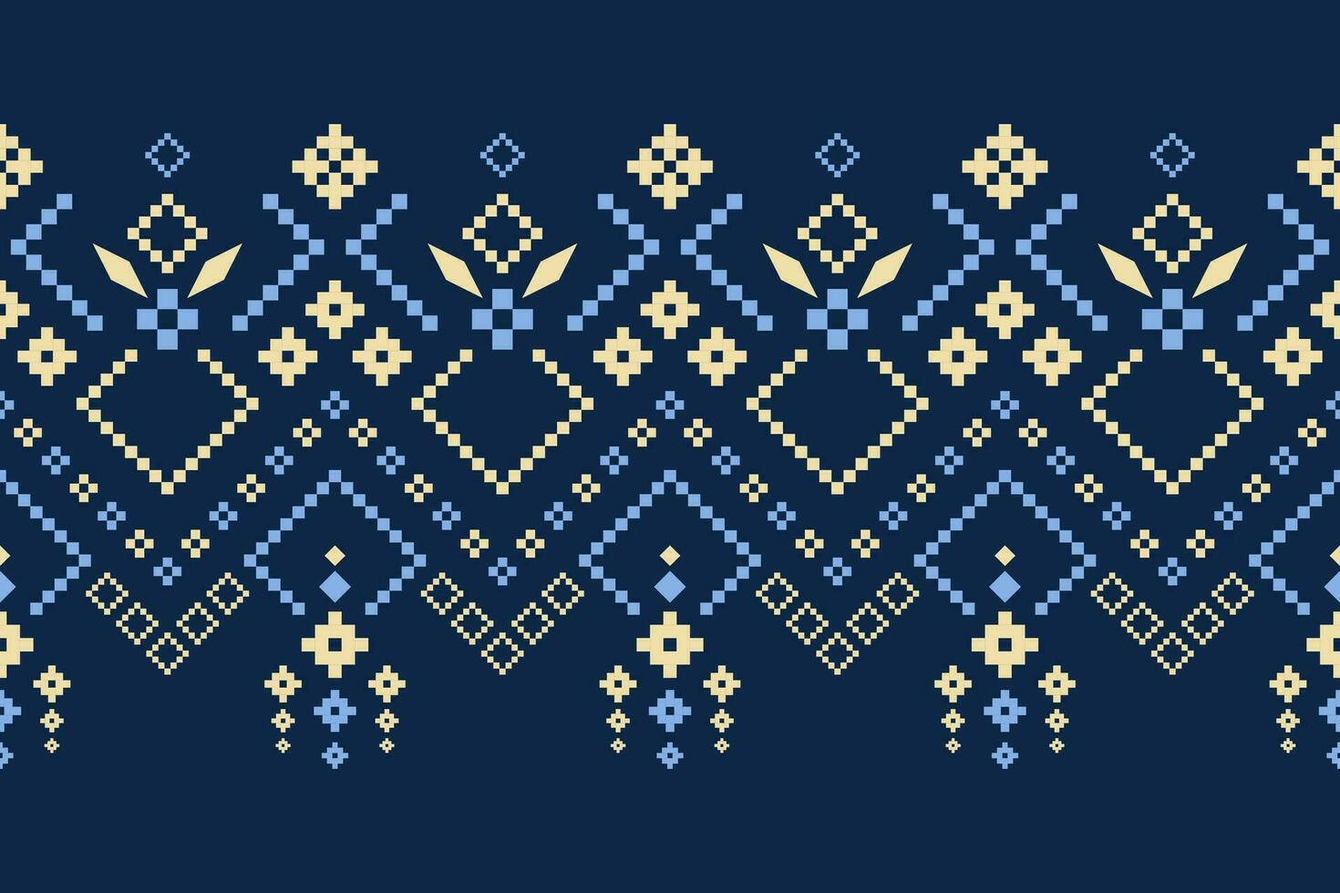 Indigo navy blue geometric traditional ethnic pattern Ikat seamless pattern border abstract design for fabric print cloth dress carpet curtains and sarong Aztec African Indian Indonesian vector