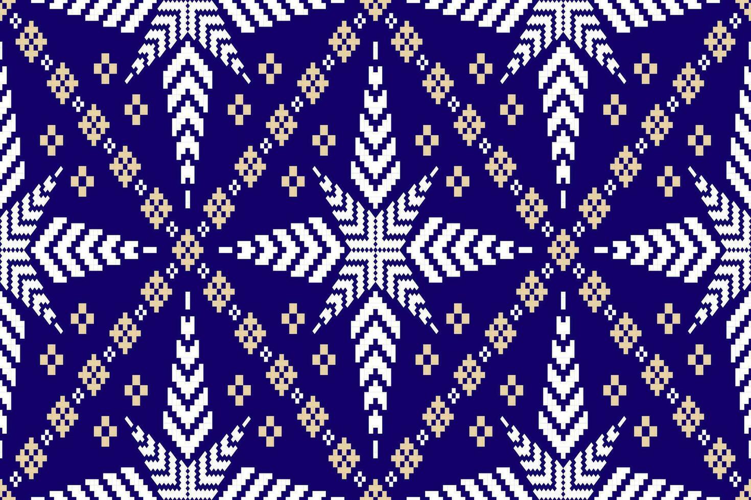 Indigo navy blue geometric traditional ethnic pattern Ikat seamless pattern abstract design for fabric print cloth dress carpet curtains and sarong Aztec African Indian Indonesian vector
