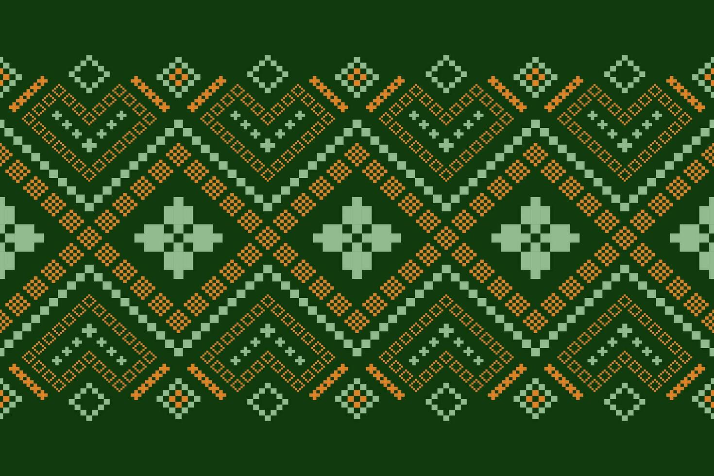 Green Cross stitch colorful geometric traditional ethnic pattern Ikat seamless pattern border abstract design for fabric print cloth dress carpet curtains and sarong Aztec African Indian Indonesian vector