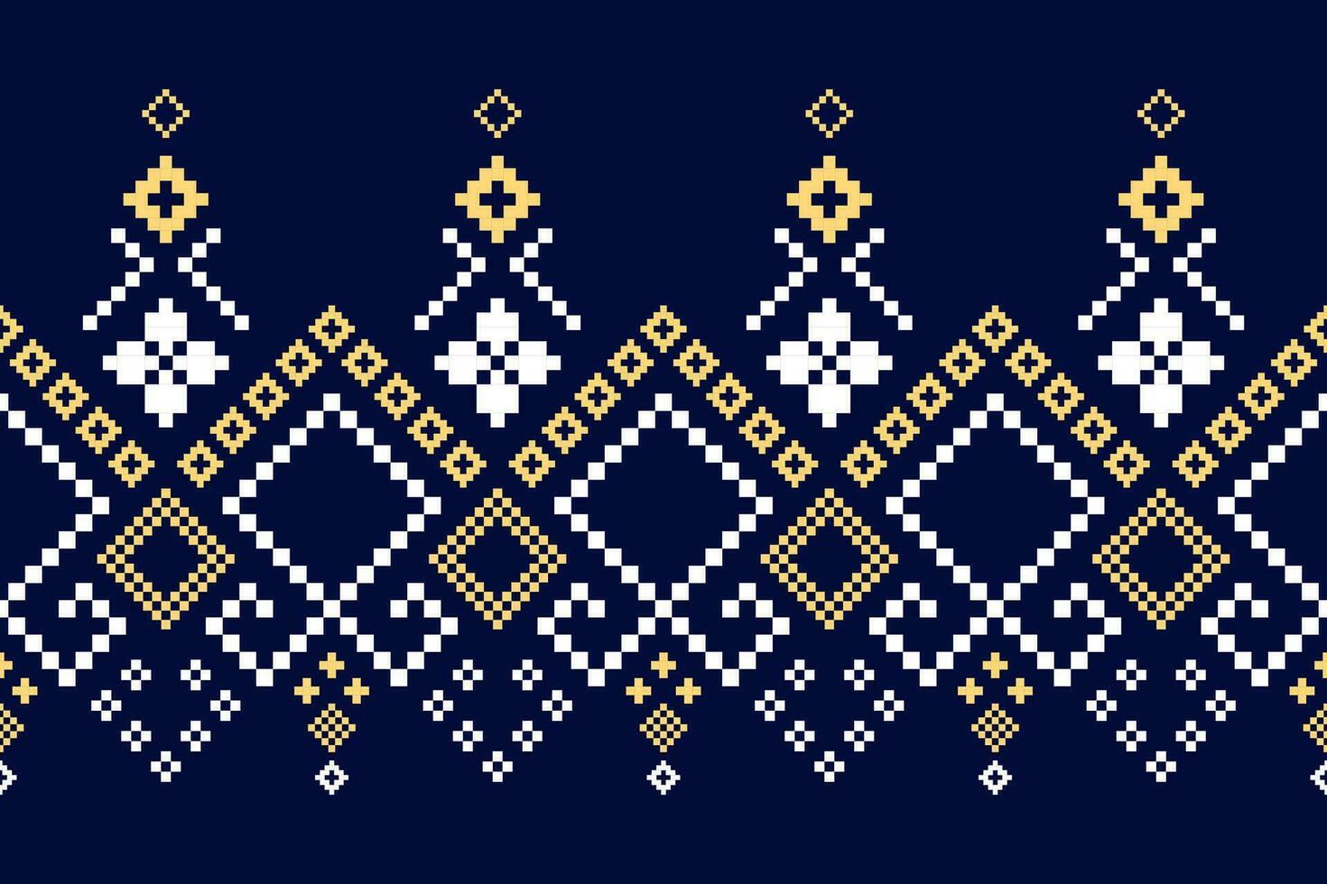 Indigo navy blue geometric traditional ethnic pattern Ikat seamless pattern border abstract design for fabric print cloth dress carpet curtains and sarong Aztec African Indian Indonesian vector
