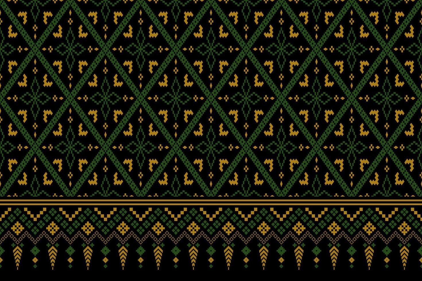 Green Cross stitch colorful geometric traditional ethnic pattern Ikat seamless pattern border abstract design for fabric print cloth dress carpet curtains and sarong Aztec African Indian Indonesian vector