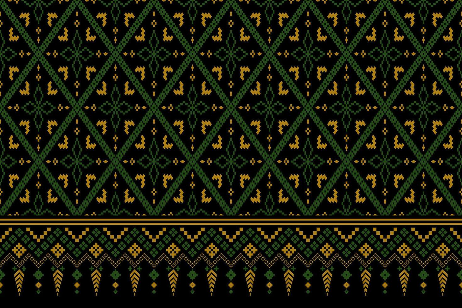 Green Cross stitch colorful geometric traditional ethnic pattern Ikat seamless pattern border abstract design for fabric print cloth dress carpet curtains and sarong Aztec African Indian Indonesian vector