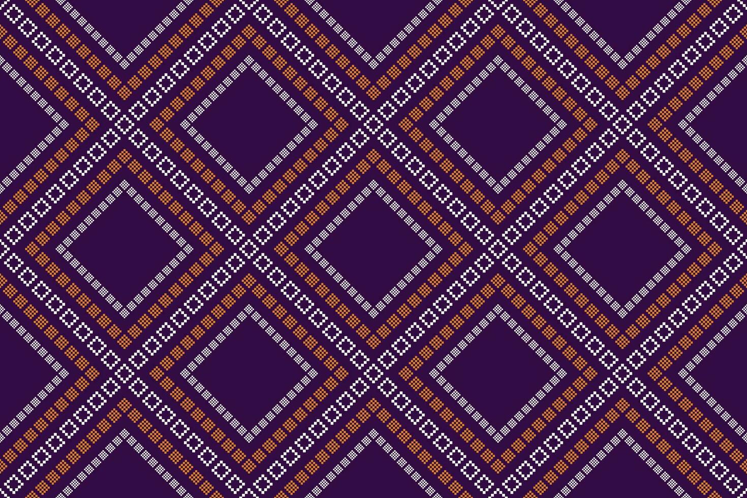 Purple cross stitch traditional ethnic pattern paisley flower Ikat background abstract Aztec African Indonesian Indian seamless pattern for fabric print cloth dress carpet curtains and sarong vector