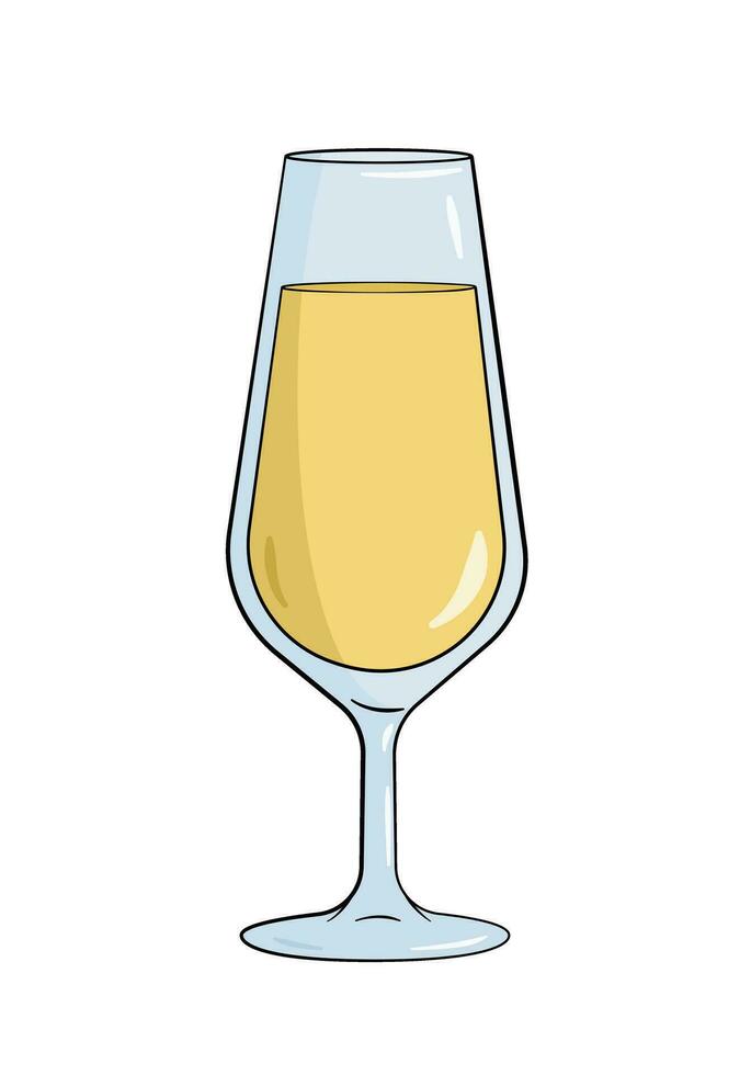 Glass filled with champagne. Cartoon. Vector illustration