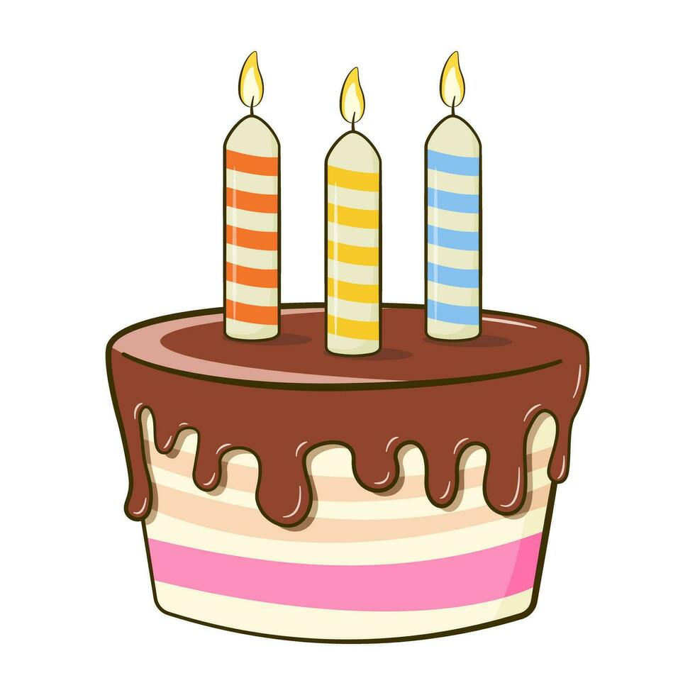 Birthday cake with candles. Cartoon. Vector illustration