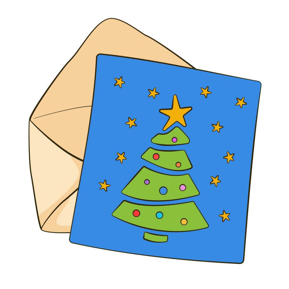 Envelope with a Christmas card. Cartoon. Vector illustration