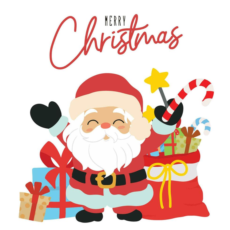 Cartoon vector illustration of Santa Claus presents isolated