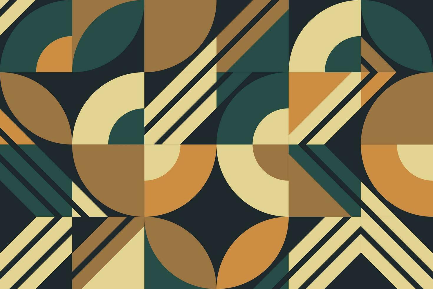 Elegant geometric design with circles and rectangles, combining dark and warm tones in a Bauhaus-inspired, Scandinavian-style pattern. Perfect for a modern, abstract backdrop vector