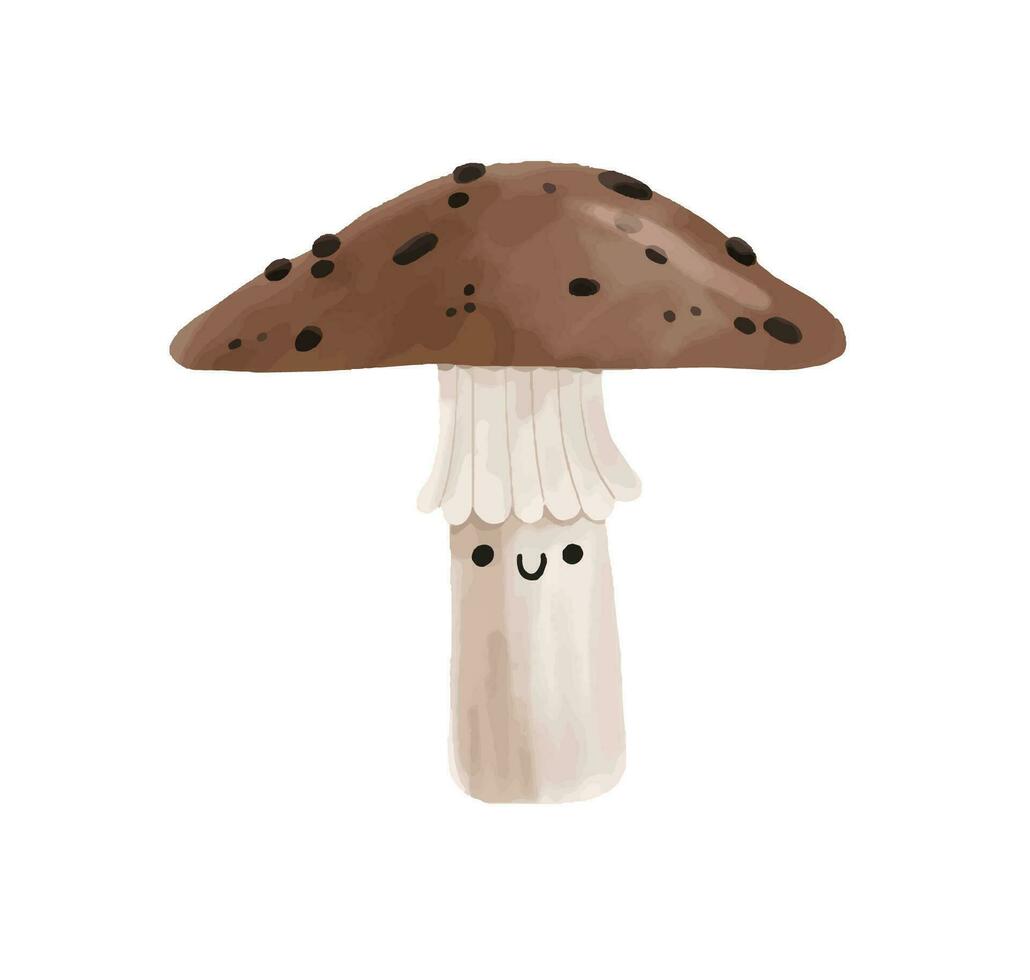 funny cartoon hand painted forest mushrooms with faces. Childish illustration vector