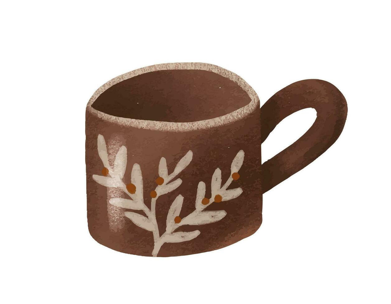 Hand drawn cups collection. Brown Illustration teacups for tea c vector