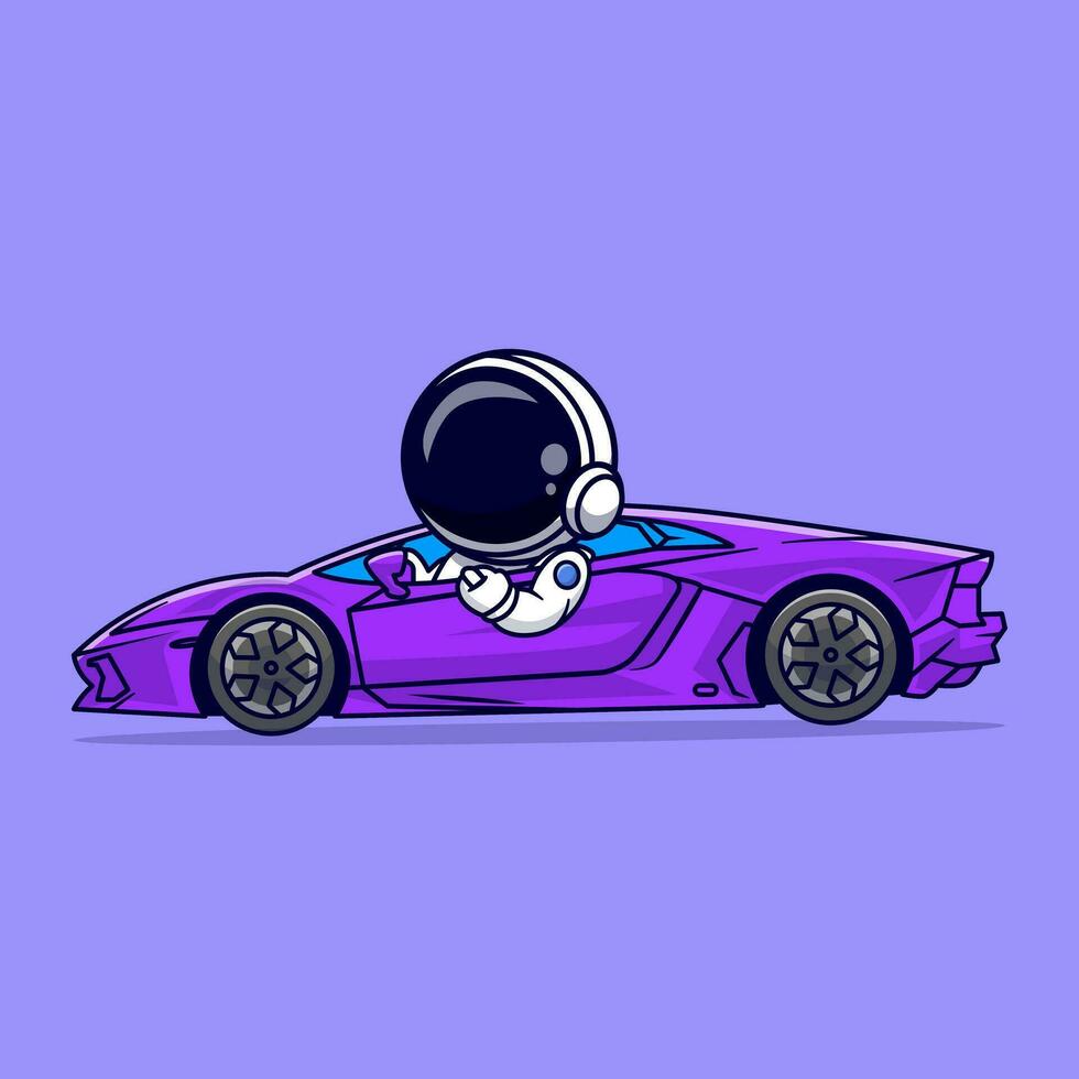 Cute Astronaut Driving Supercar Cartoon Vector Icon  Illustration. Transportation Technology Icon Concept Isolated  Premium Vector. Flat Cartoon Style