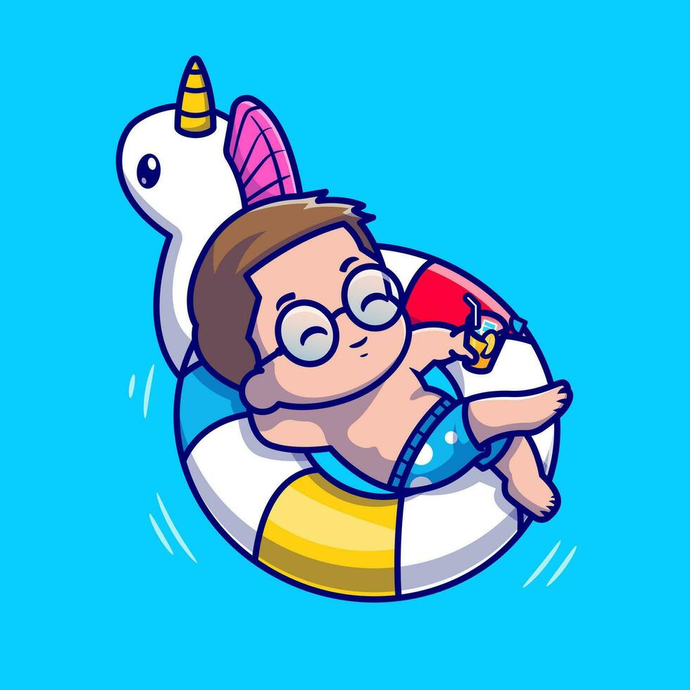 Cute Man Floating With Swimming Balloon Cartoon Vector  Icon Illustration. People Holiday Icon Concept Isolated  Premium Vector. Flat Cartoon Style