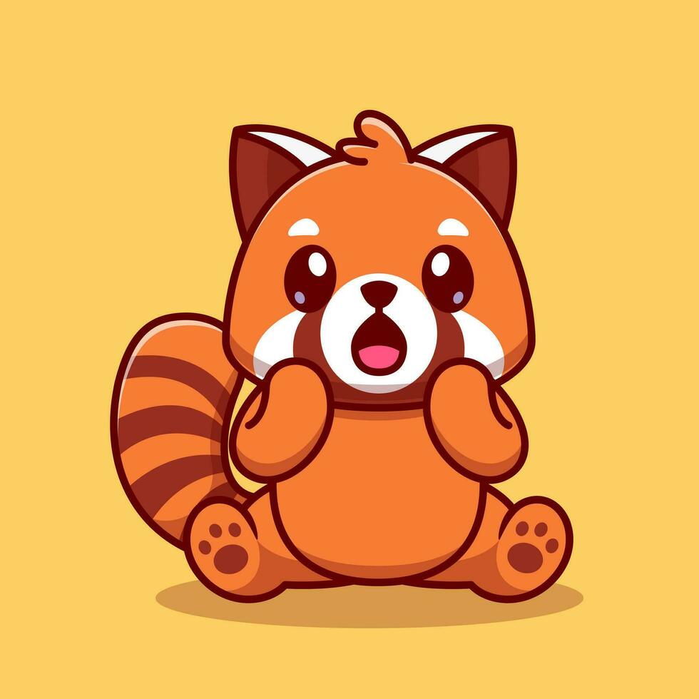 Cute Red Panda Surprised Cartoon Vector Icon Illustration.  Animal Nature Icon Concept Isolated Premium Vector. Flat  Cartoon Style