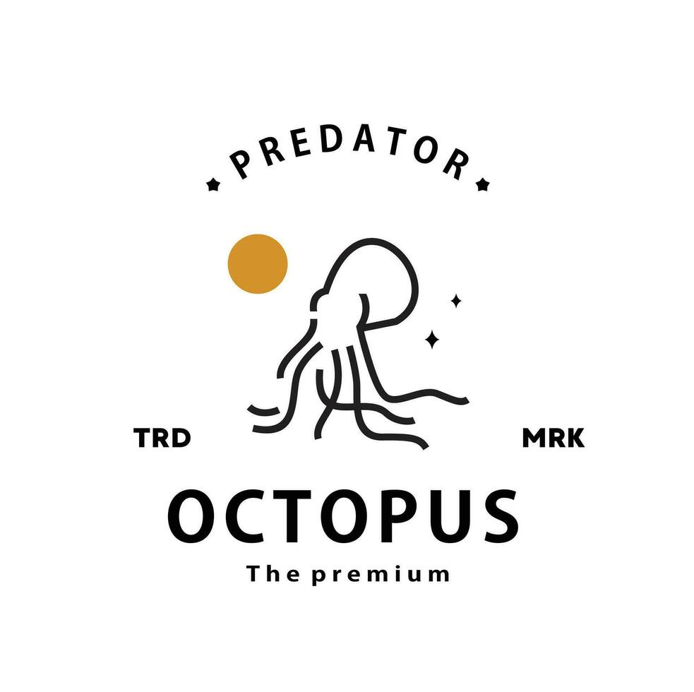vintage retro hipster octopus logo vector outline monoline art icon