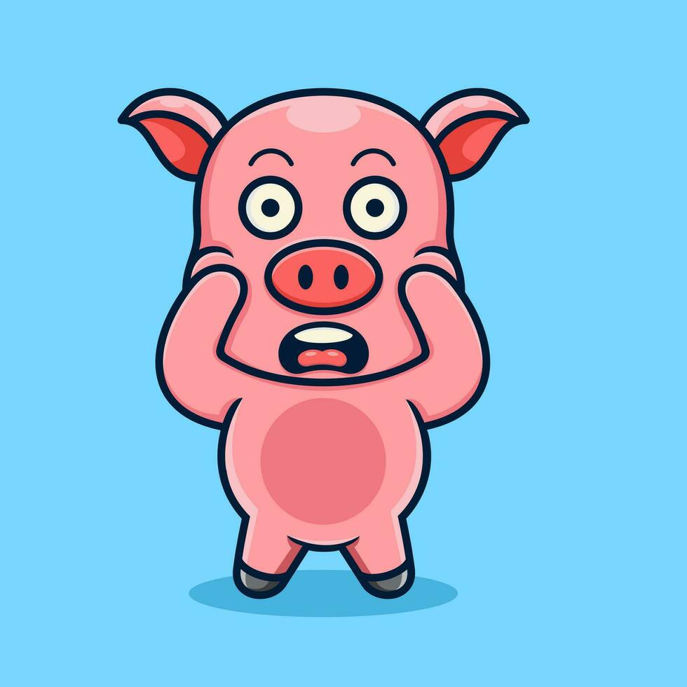 cute cartoon pig, being surprised. vector