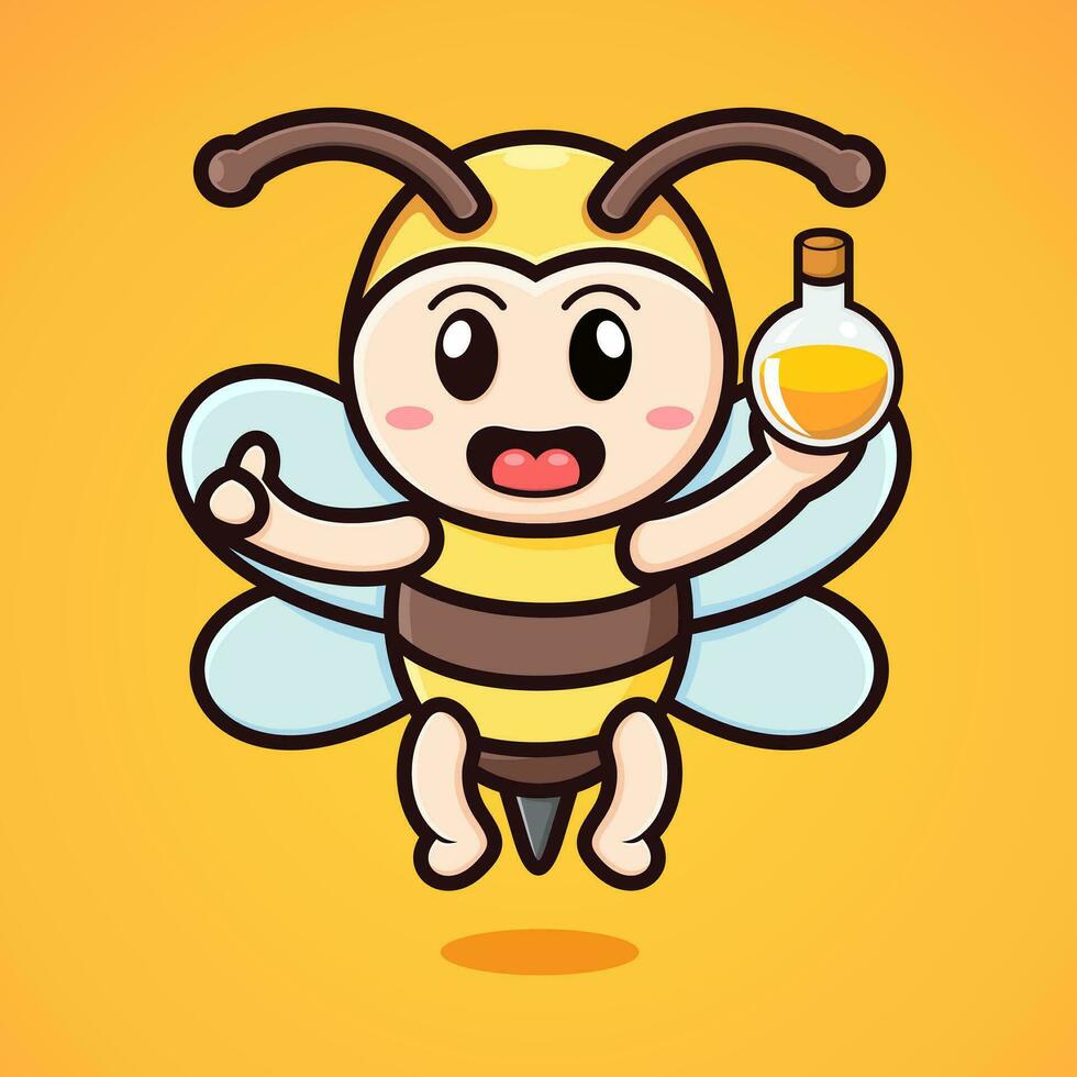 cute cartoon bee carrying a bottle of honey. vector