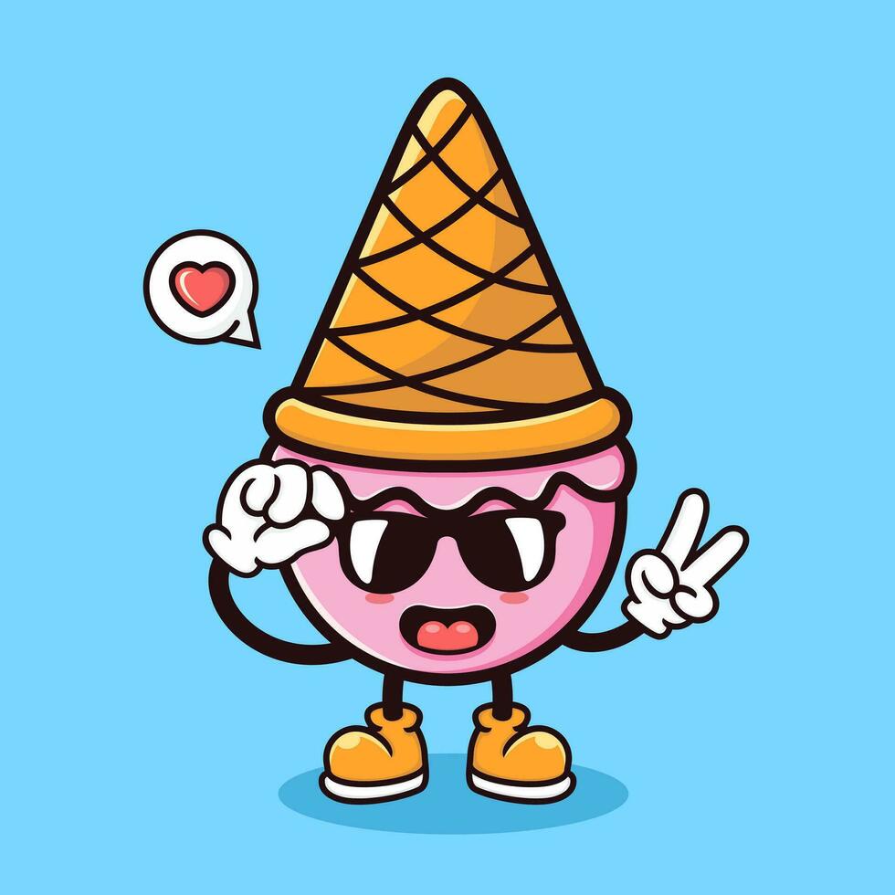 Cute cartoon ice cream wearing glasses and greetings of peace vector