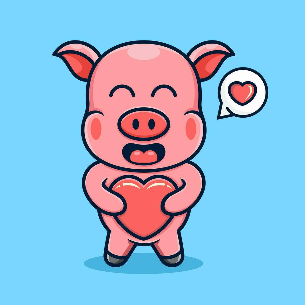 cute cartoon pig, hugging love. vector