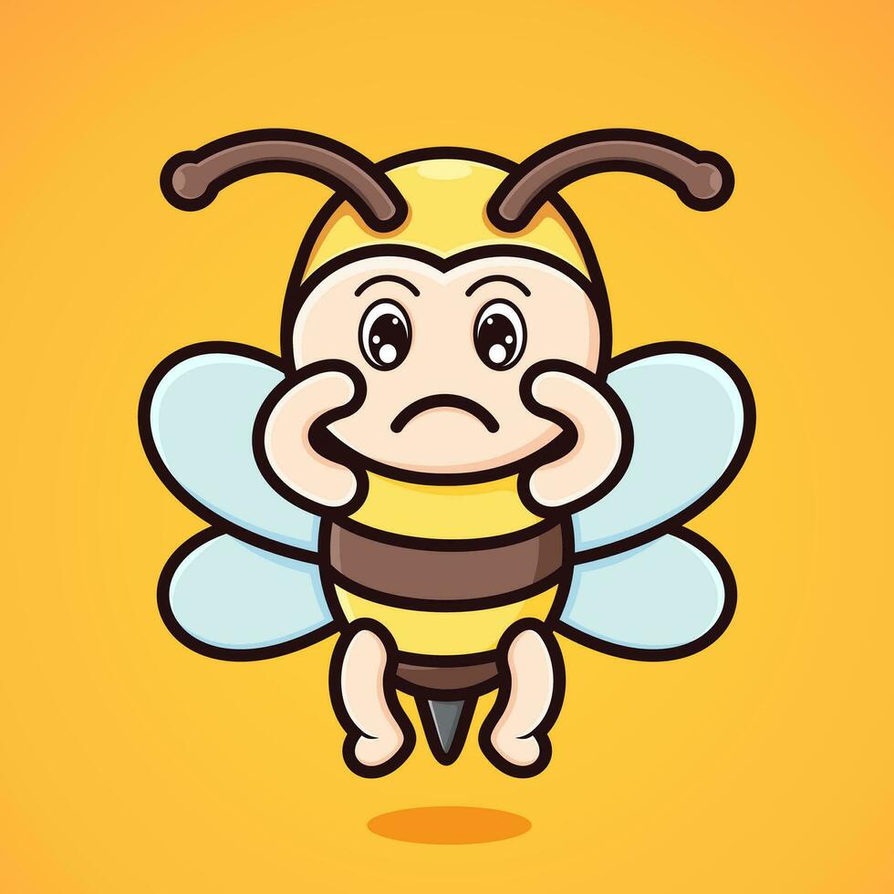 Cute cartoon bee being sad vector