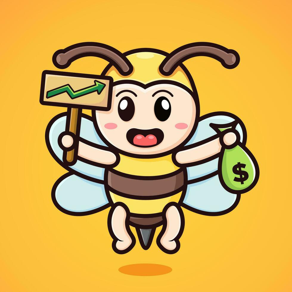 cute cartoon bee holding a board and a money bag vector