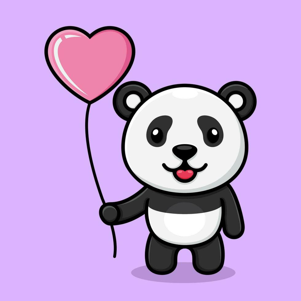 linda dibujos animados panda, participación un amor globo. vector