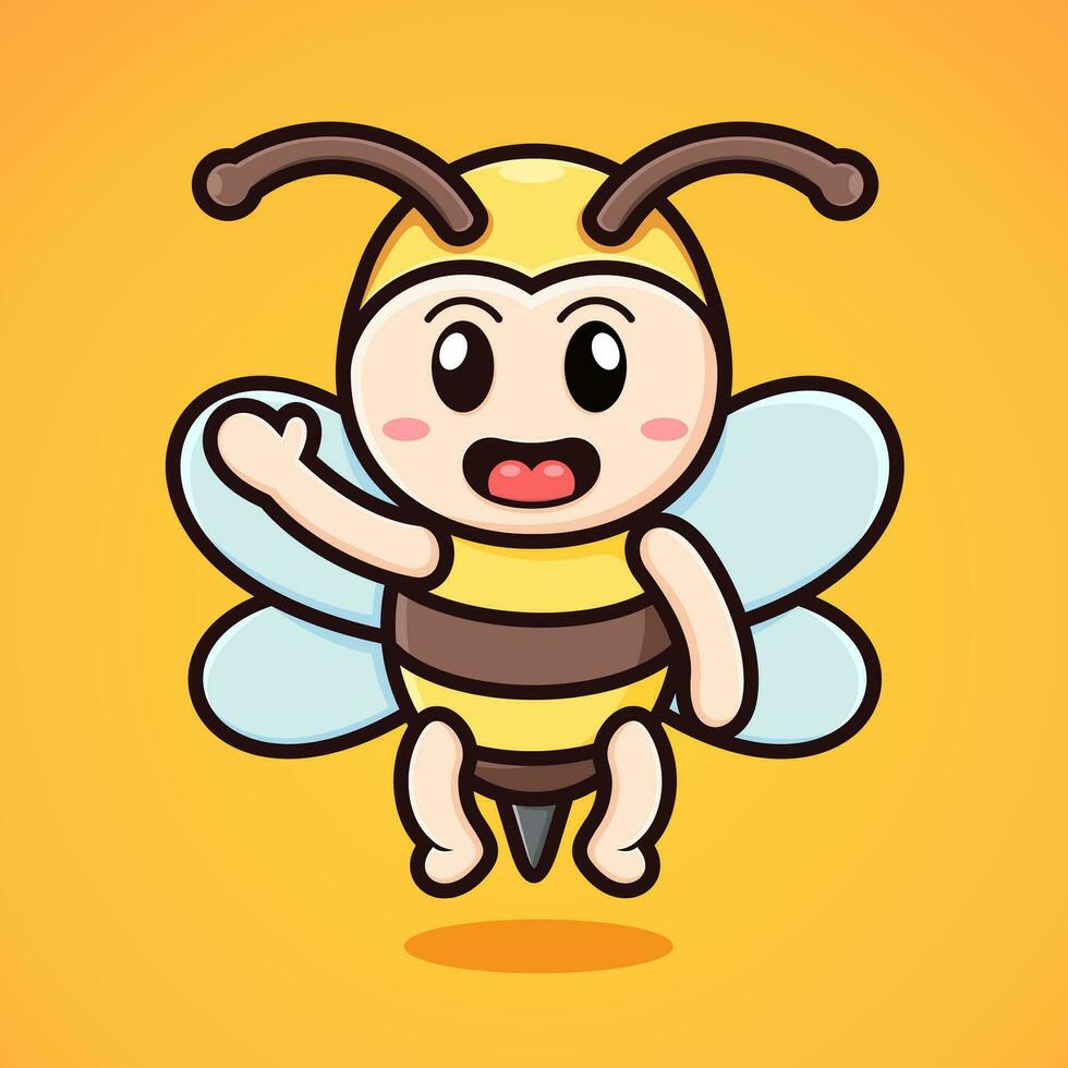 Cute cartoon bee greeting you vector