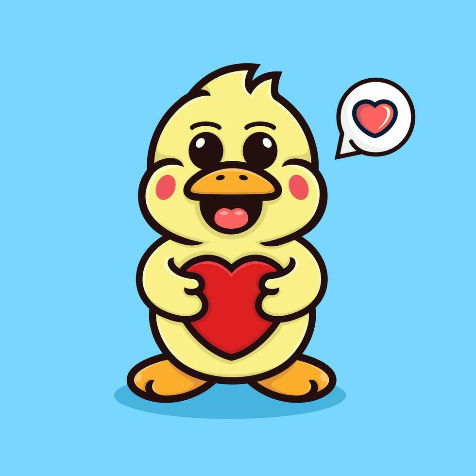 cute duck cartoon, holding love. vector