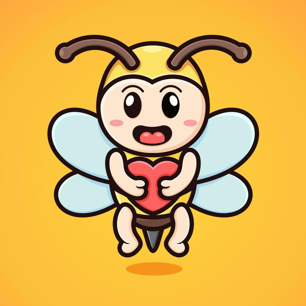 cute cartoon bee hugging love vector