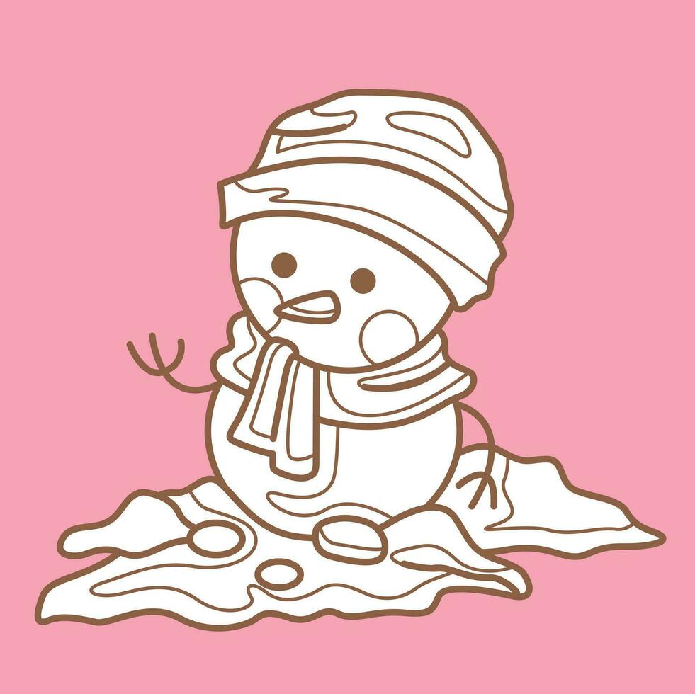 Winter SNowman Christmas Cartoon Digital Stamp Outline vector