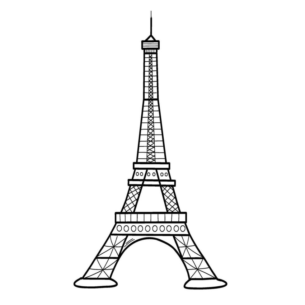 Eiffel Tower. Vector illustration, line art isolated.