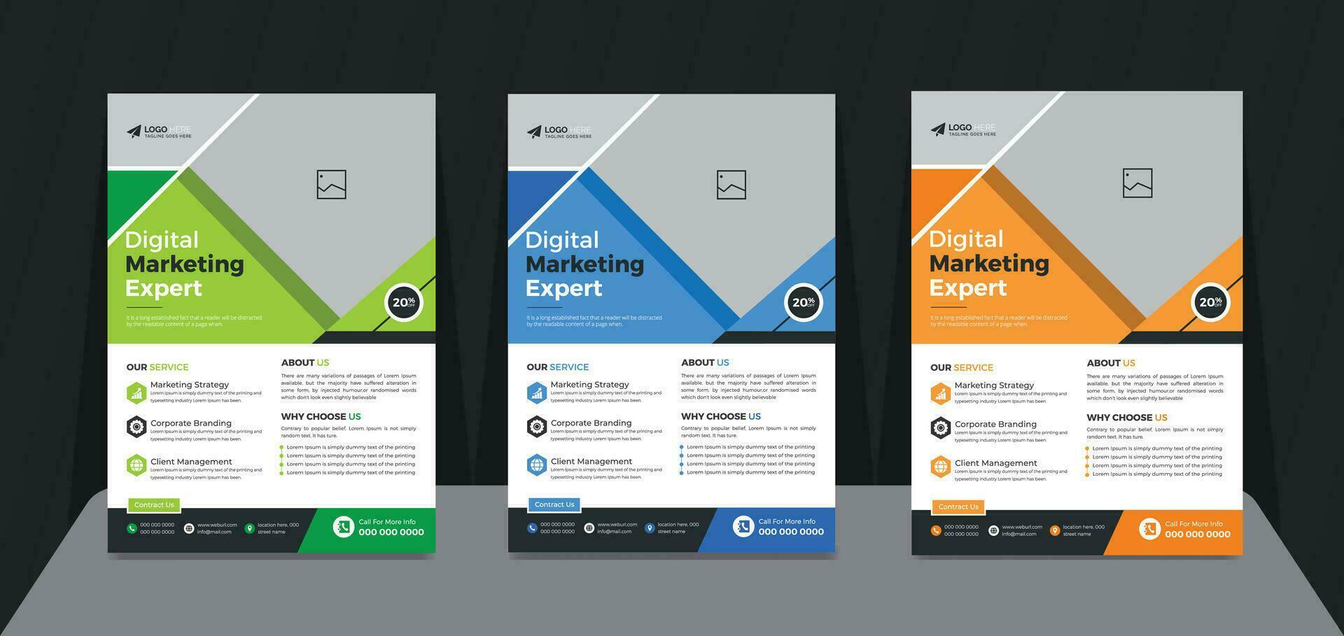 Digital Marketing Agency Corporate flyer design with various color versions vector