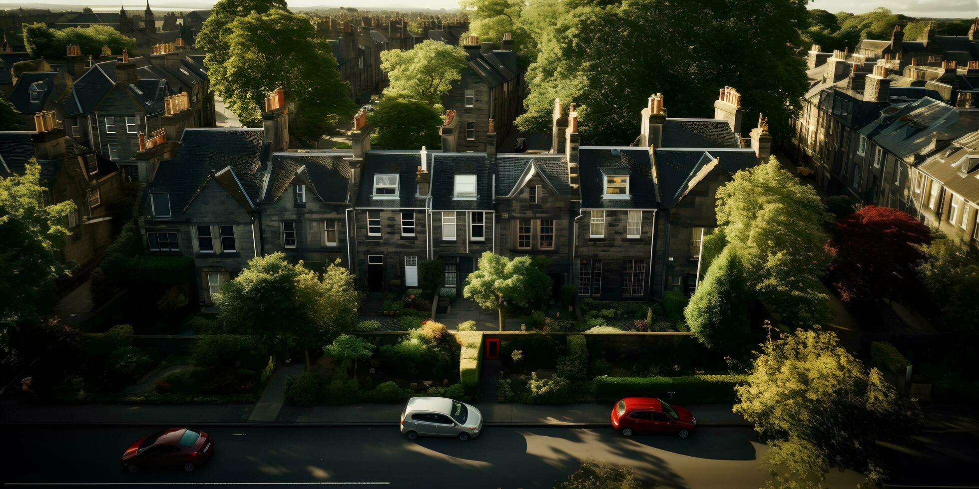 AI generated Aerial view of houses in Edinburgh city photo