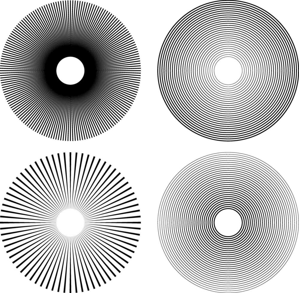 black white Radial circle line set vector